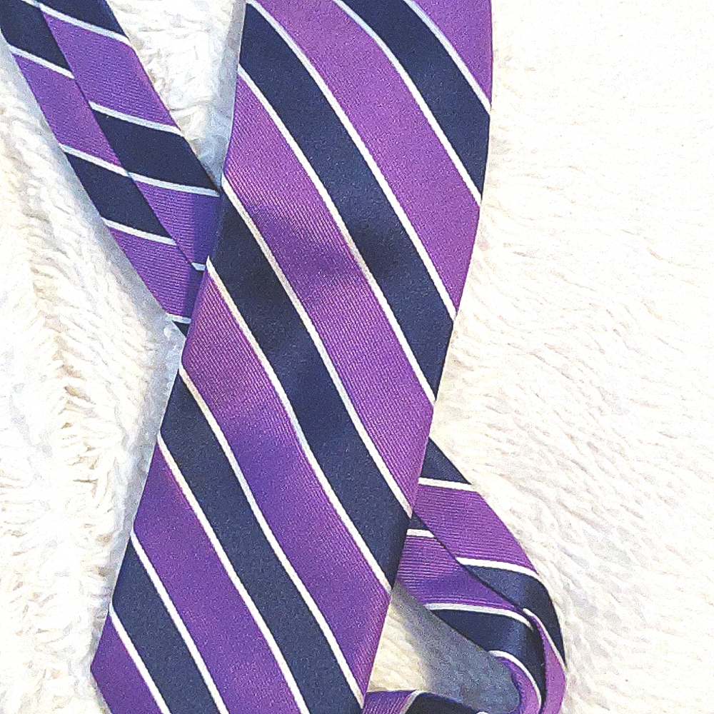 100% Silk Saddlebred Tie~ Purple & Navy Blue Stripe